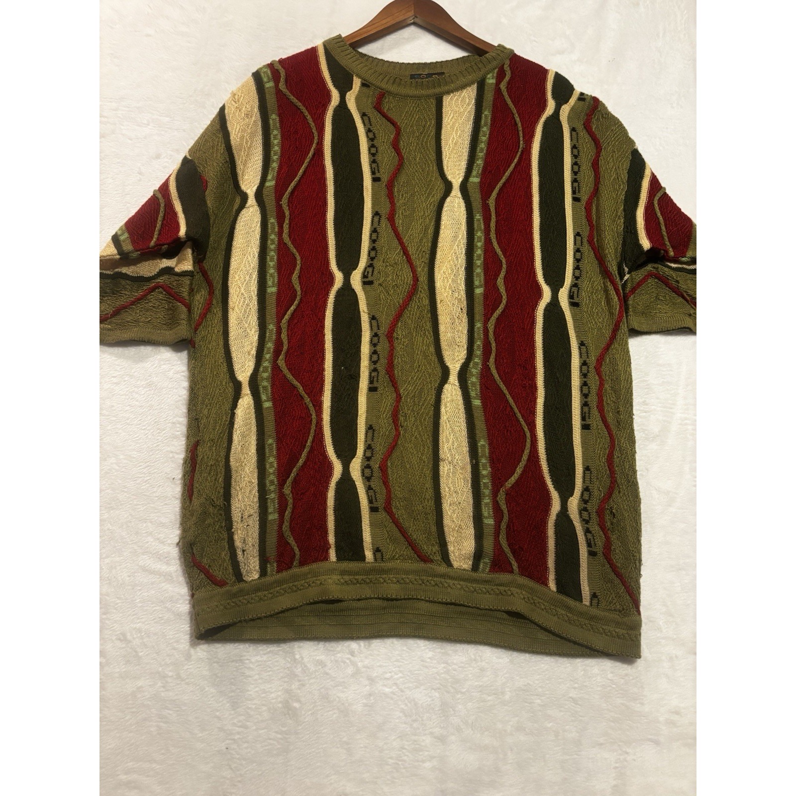 Vintage Coogi Australia Knit Sweater Green Red Short Sleeve 3xl Holes Thrashed